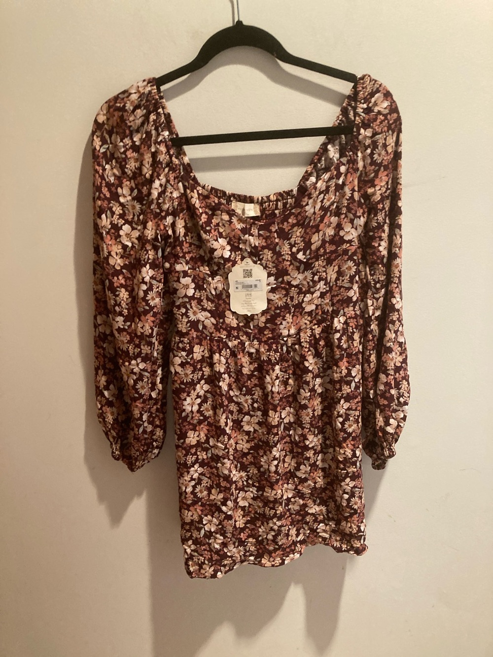 Women's Burgundy Floral Tunic or mini dress small NWT